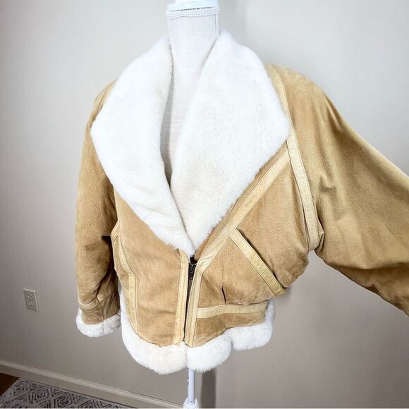 VTG Adventure Bound Wilsons Leather Suede Faux Fur Cropped Bomber Jacket XL - Picture 11 of 15